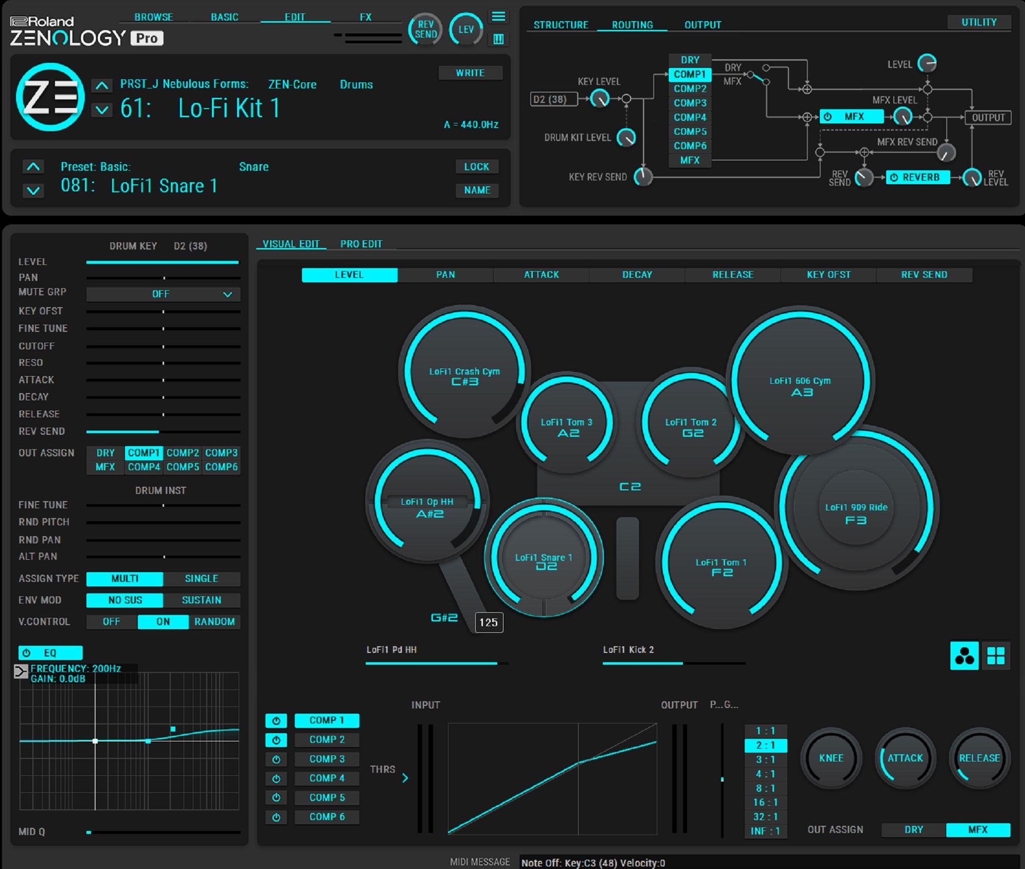 ZENOLOGY PRO drum kit edit screen